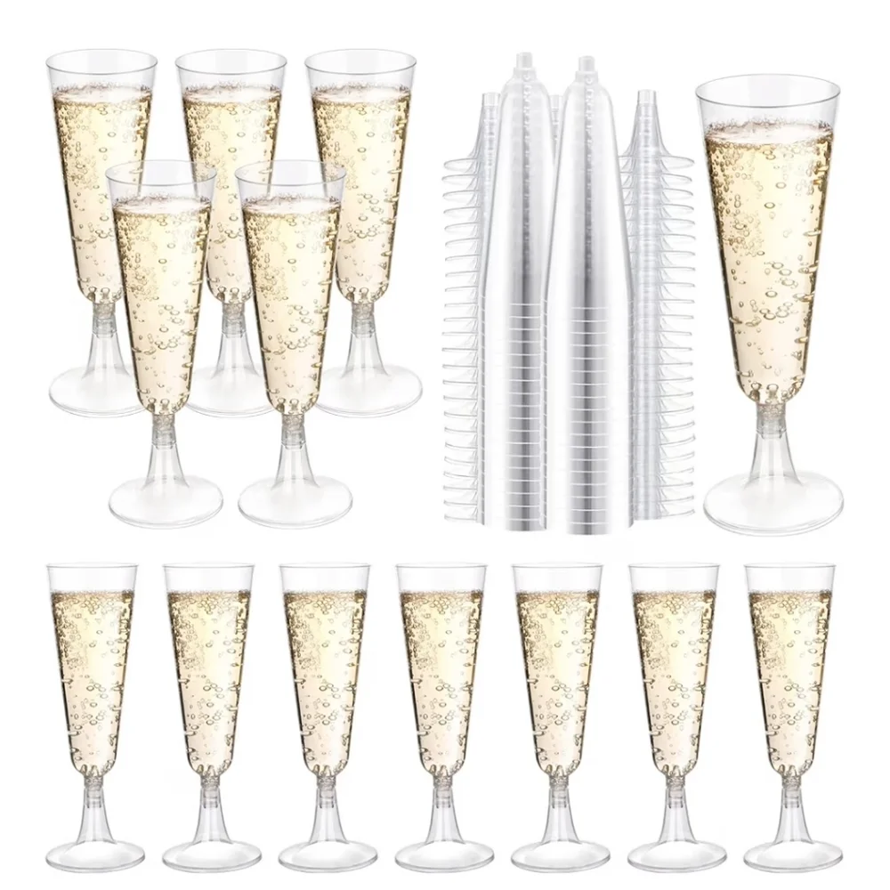 NWT 100 Clear Disposable Plastic Champagne Flutes